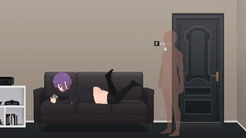 A hentai game featuring a man having sex in a cute reap in my room.