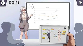 A woman with silver hair uses a vibrator during a lecture in a new hentai game.