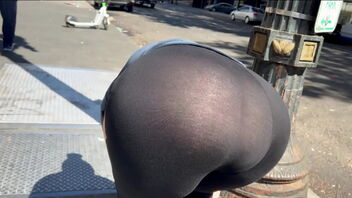 Public display of a girl with a bubble ass and a wedgie in the city