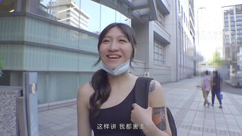 Beautiful Asian woman with natural big breasts and stockings, enjoys anal sex.
