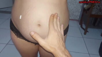 Amateur pregnant Latina gets a facial and a creampie in this homemade video.