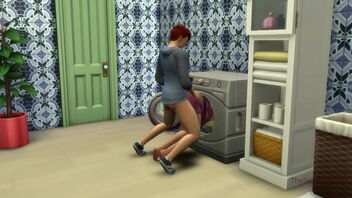 Sims 4: Seductive MILF step-mom gets stuck on the washing machine and gets fucked by her step-son