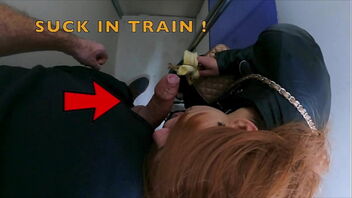 Married woman with sex addiction gives a blowjob to a stranger on a train.