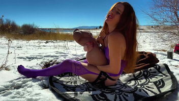 Redhead sex doll gets some outdoor action with a tantaly toy