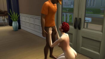 A middle aged woman seduces a delivery man while her husband is away sleeping. (The Sims 3D hentai)