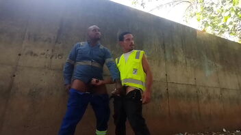 Gay workers having sex on the construction site during work hours