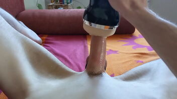 Skinny German guy tries out Fleshlight alone and even cums.