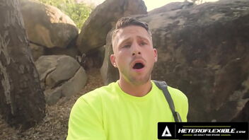 Gay hiker saves his friend from a venomous snake bite and gets a rough anal sex as a thank you.